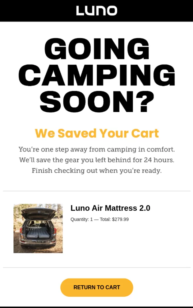 Abandoned cart emails luno