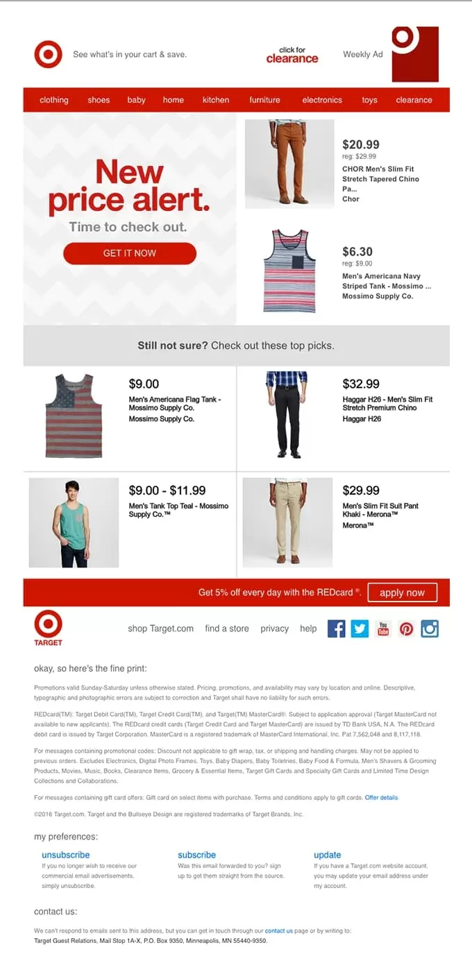 Target abandoned cart email